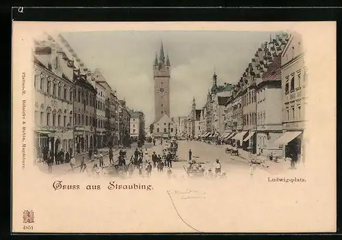 AK Straubing, Ludwigsplatz mit Geschäften