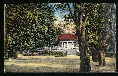 AK Langenbrücken b. Heidelberg, Amalienbad, Kursaal mit Terrasse