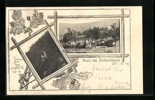 AK Neckarsteinach, Uferpartie, Burg