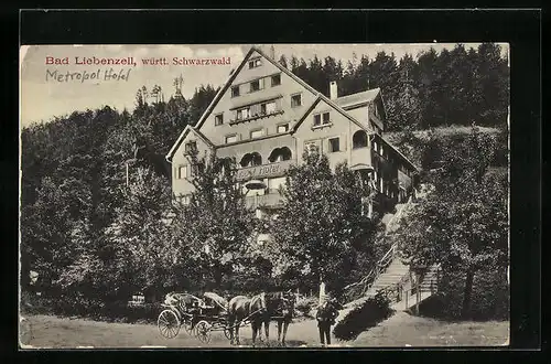 AK Bad Liebenzell /Württ. Schwarzwald, Metropol-Hotel mit Pferdewagen