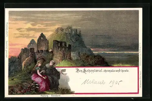 Lithographie Singen, Burg Hohentwiel