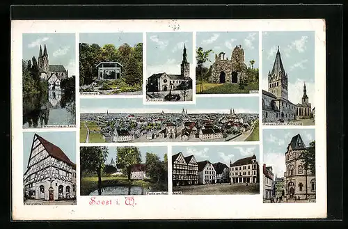 AK Soest i. W., Markt, Post, Ruine