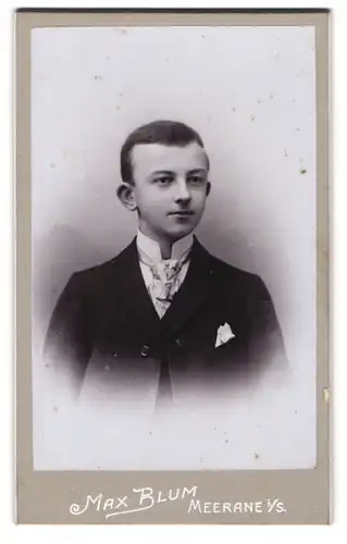 Fotografie Max Blum, Meerane i. S., Post-Str. 59, Junger Herr im Anzug mit Krawatte
