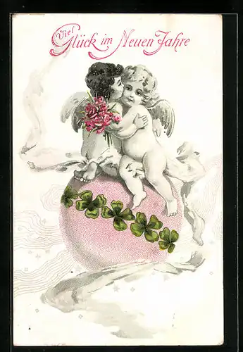 Präge-AK Neujahrsengel umarmen sich