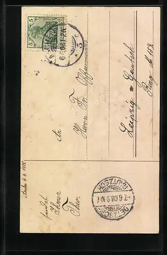 Präge-AK Mädchen an Mauer zu Pfingsten