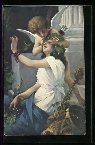 AK Amor hält Frau die Augen zu