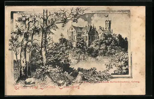 Künstler-AK Callenberg, Blick zum Schloss