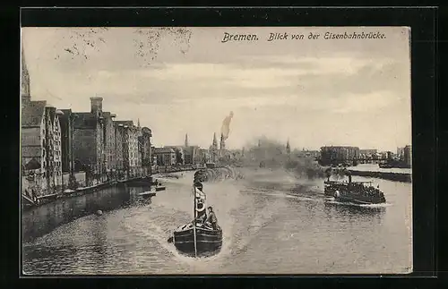 AK Bremen, Blick von der Eisenbahnbrücke