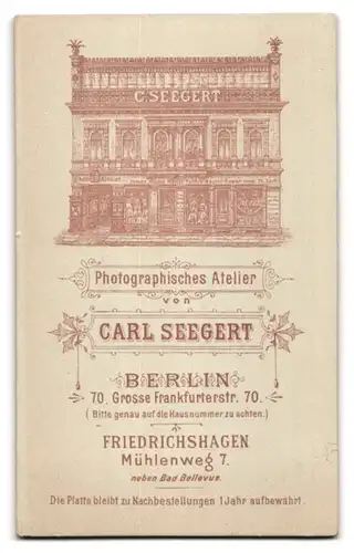 Fotografie Carl Seegert, Berlin-NO, Friedrichshagen, Junge Dame mit Hochsteckfrisur