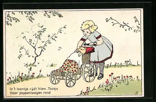 AK Mädchen behandelt Hund wie Säugling