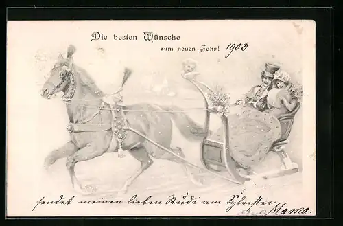 AK Paar bei Fahrt im Pferdeschlitten