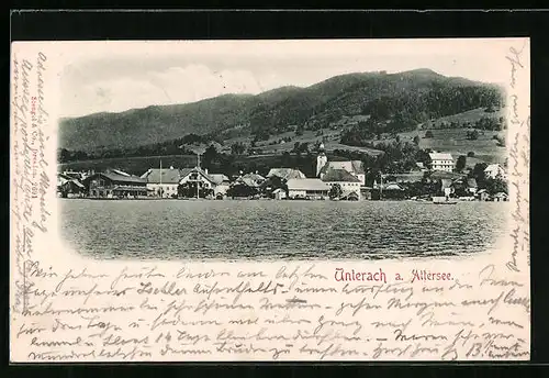 AK Unterach /Attersee, Panorama vom Wasser aus