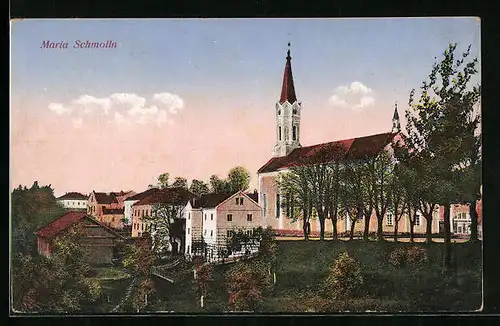 AK Maria Schmolln, Ortspartie mit Kirche