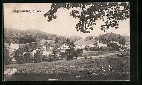 AK Friedburg, Panorama mit Kirche