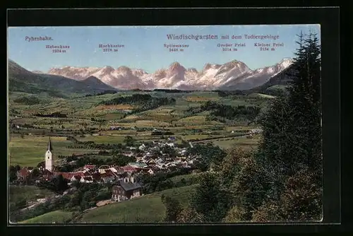 AK Windischgarsten /Pyhrnbahn, Blick auf den Ort und zum Todtengebirge