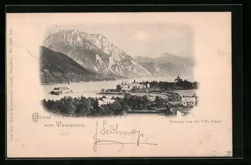 AK Gmunden, Schloss Ort im Traunsee von der Villa Satori gesehen