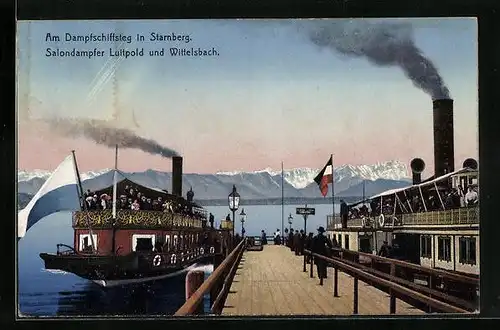 AK Salondampfer Luitpold und Wittelsbach am Steg des Starnberger Sees