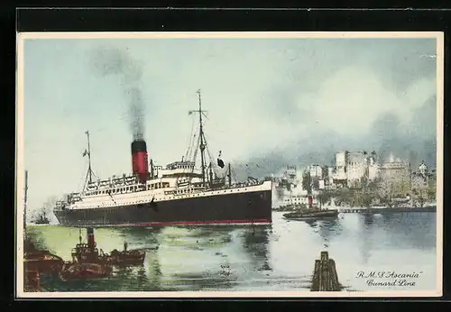 AK Passagierschiff RMS Ascania der Cunard Line während der Hafeneinfahrt