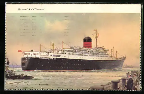 Klapp-AK Passagierschiff RMS Ivernia der Cunard Line bei der Ausfahrt