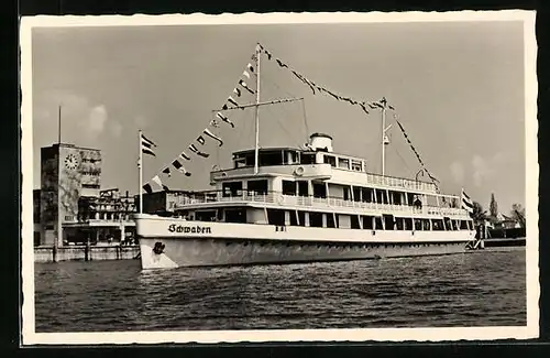 AK Bodensee-Motorschiff Schwaben in Flaggengala