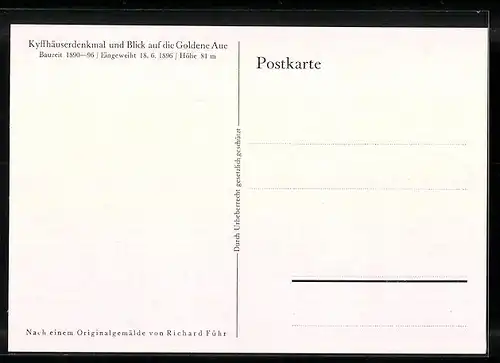 Künstler-AK Kyffhäuserdenkmal und Blick auf die Goldene Aue