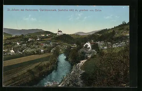 AK St. Johann /Herberstein, Bachpartie Richtung Dorf von Osten gesehen