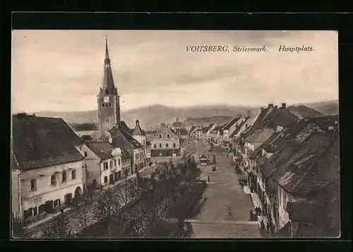 AK Voitsberg, Ansicht Hauptplatz und Kirchturm