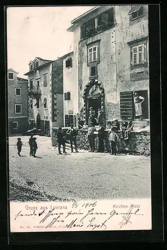 AK Lovrana, Einwohner auf dem Kirchen-Platz