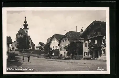 AK St. Veit /Pongau, Strassenpartie gegen Kirche