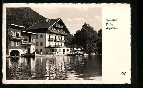 AK Thumersbach, Wasserpartie mit Gasthof Kitzsteinhorn