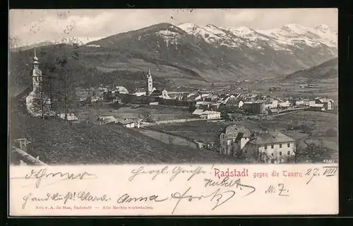 AK Radstadt, Ortsansicht gegen die Tauern