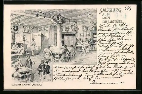 Künstler-AK Salzburg, Gäste im Bräustübl
