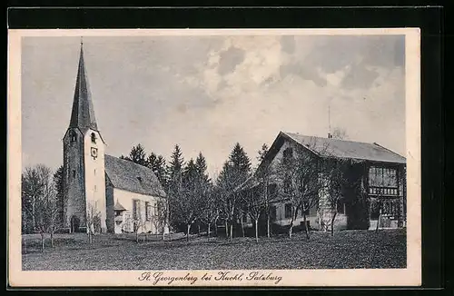 AK St. Georgenberg bei Kuchl, Kirchgebäude neben einem Wohnhaus