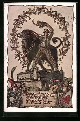 Künstler-AK Salzburg, Gedicht des Salzburger Stier`s