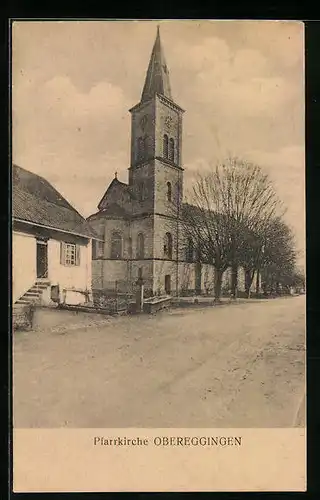 AK Obereggingen, Strassenpartie mit Pfarrkirche