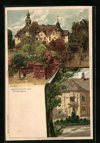 Lithographie Plön, Kadettenschule und Prinzenhaus