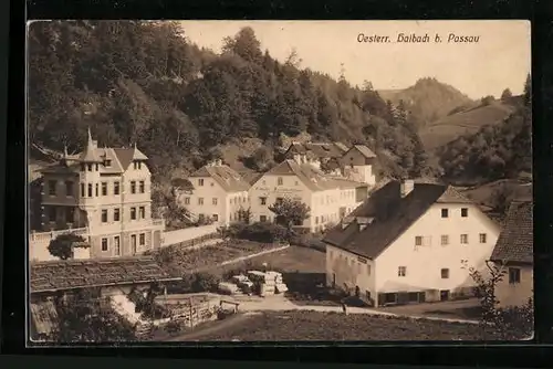 AK Haibach ob der Donau, Teilansicht mit Gemischtwarenhandlung und Villa