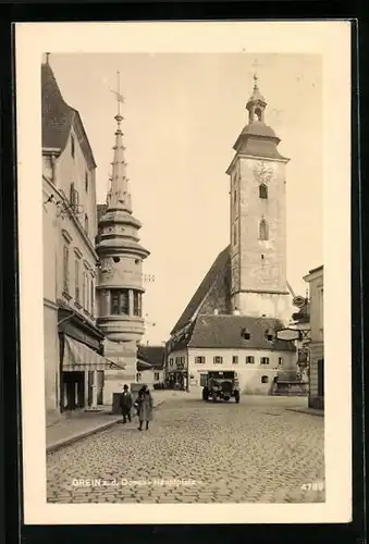 AK Grein a. d. Donau, Hauptplatz mit Kirche