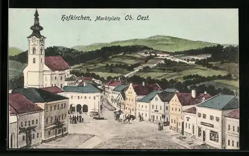 Künstler-AK Hofkirchen, Strassenpartie am Marktplatz