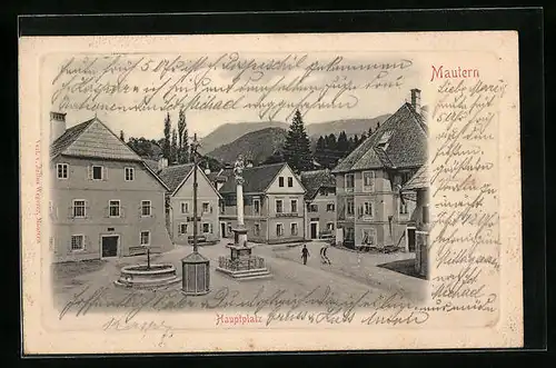 AK Mautern, Hauptplatz mit Brunnen