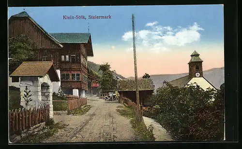 AK Klein-Sölk, Ortspartie mit Blick zur Kirche