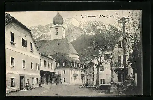 AK Gröbming, Marktplatz mit Blick zur Kirche