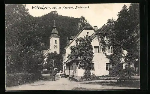 AK Wildalpen, Ortspartie mit Blick zur Kirche