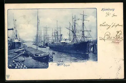 AK Hamburg, Hafen mit Segelschiffen
