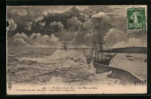 AK Portieux, La Mer en furie