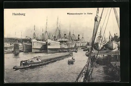 AK Hamburg, Wörmanndampfer im Hafen