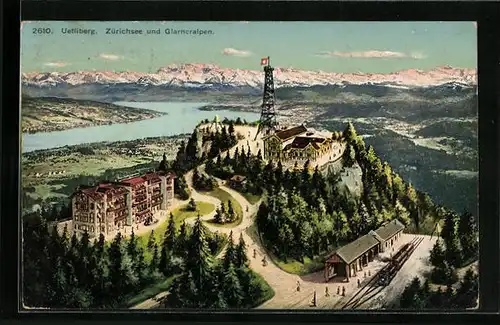 AK Bergbahn hält bei Station am Uetliberg und Zürichsee