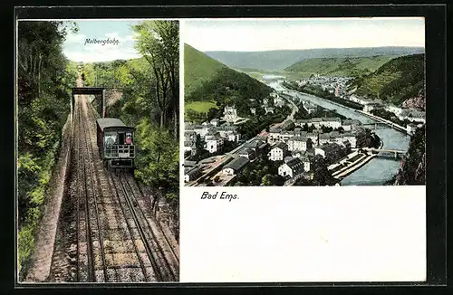 AK Bad Ems, Malbergbahn fährt durch Waldpartie