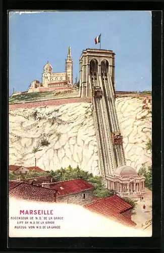 Künstler-AK Marseille, Ascenseur de N. D. de la Garde