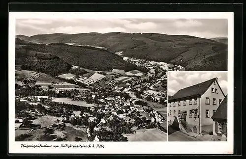 AK Heiligkreuzsteinach b. Hdbg., Gasthaus zum goldenen Hirsch, Teilansicht, Fliegeraufnahme